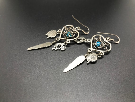 Tribal Sterling Silver Turquoise Drop Earrings - image 2