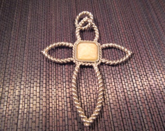 Large Sterling Silver Pink Quartz Cross Pendent - Barse