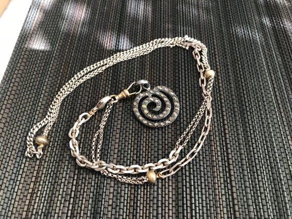 Boho Chic Silver Brass and Diamond Necklace