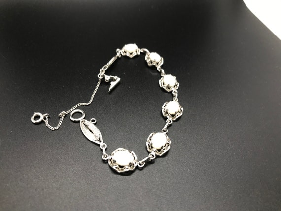 Retro Sterling Silver White Opal Bracelet - image 6