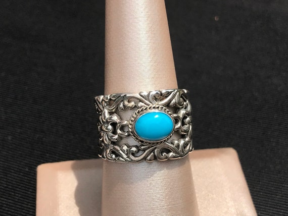 Cool Retro Sterling Silver Turquoise Ring 8 - image 1