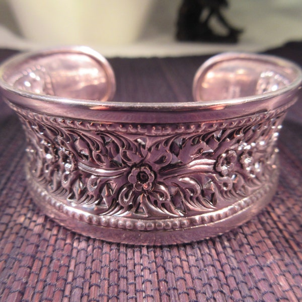 Ornate Vintage Sterling Silver Cuff Bracelet