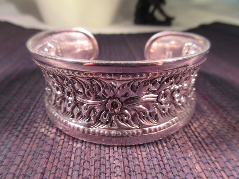 Ornate Vintage Sterling Silver Cuff Bracelet image 1