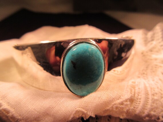 Cool Tribal Sterling Silver Turquoise Bracelet - image 3