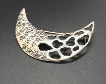 Whimsical Sterling Silver Marcasite Sliver Moon Brooch