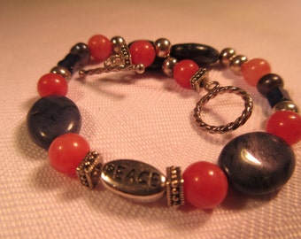 Hippie Sterling Silver Multi Stone Peace Bracelet