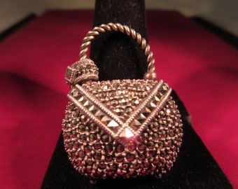 Vintage Sterling Silver Marcasite Purse Pendant