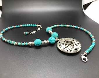 Cool Retro Sterling Silver Turquoise Barse Necklace