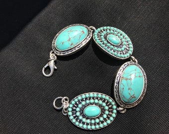 Boho Silver Turquoise Bracelet