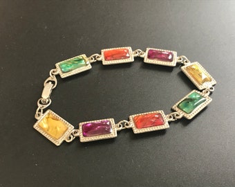 Unique Silver Multi Gemstone Bracelet