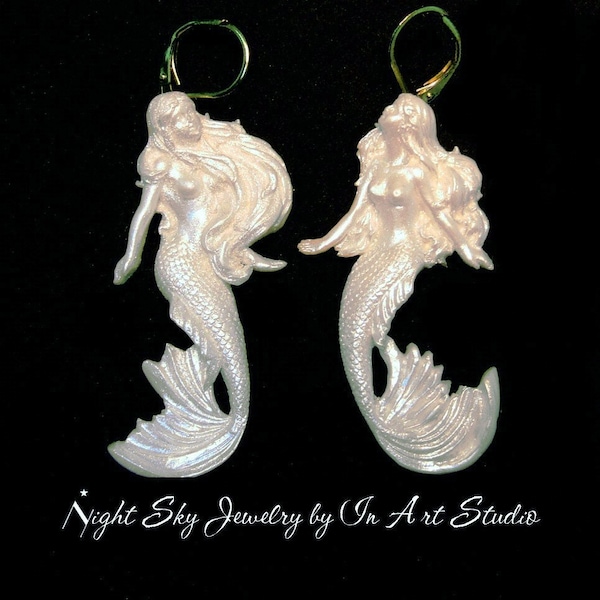 Mermaid Earrings White Pearl Mermaid Jewelry Wedding Jewelry Mermaid jewellery