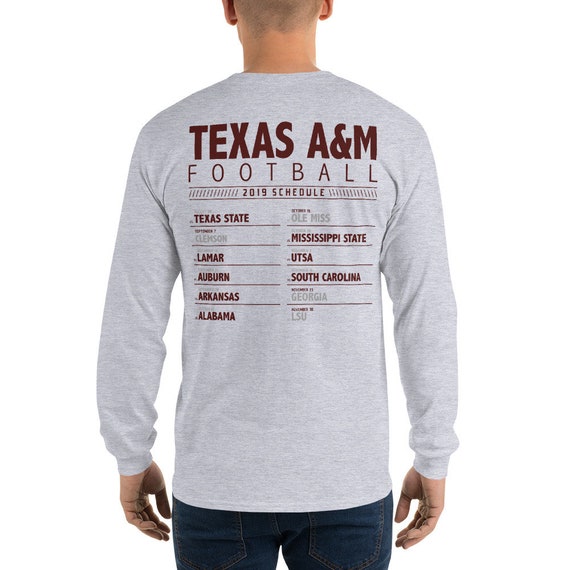 Sec Texas Am Football 2019 Schedule Long Sleeve T Shirt Sec Football Aggies College Game Day Football Schedule