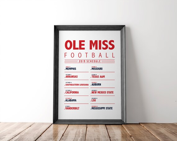 Sec Ole Miss Football 2019 Schedule Digital Download Sec Football Hotty Toddy College Game Day Football Schedule