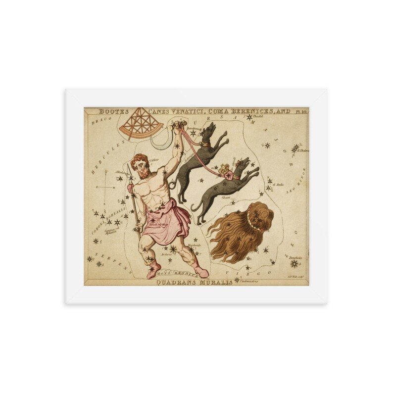 Coma Berenices and Quardrans Muralis Framed Photo Paper Poster Astronomy Decor Bootes Canes Venatici Horoscope Artw Astrological Sign