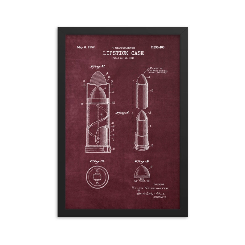 Lip Stick Burgundy Patent Framed poster Fashion Beauty Wall Art Bathroom Wall Decor