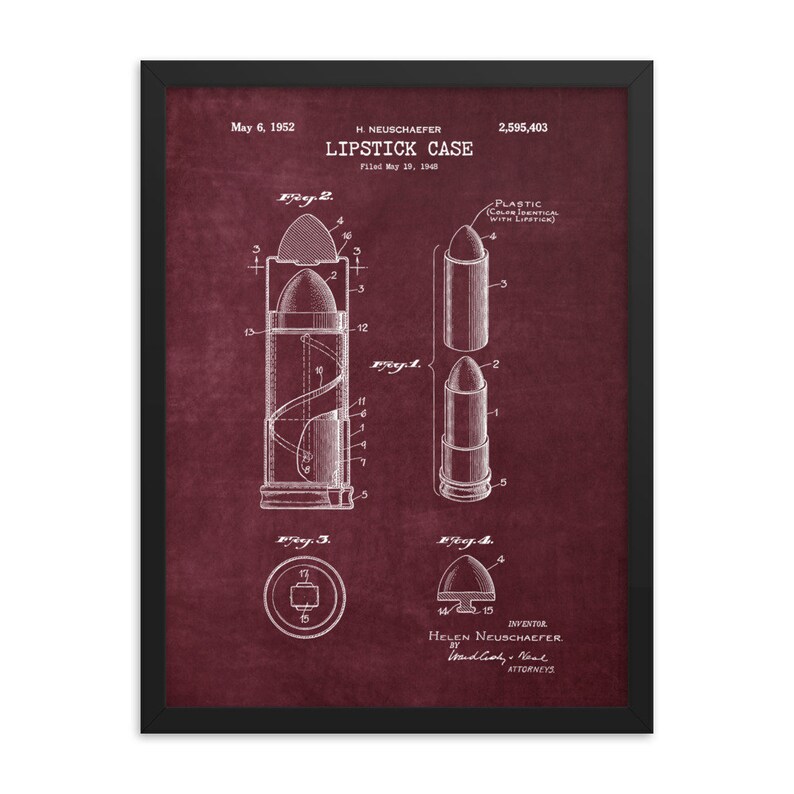 Lip Stick Burgundy Patent Framed poster Fashion Beauty Wall Art Bathroom Wall Decor