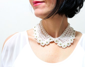 Unique Gifts Peter Pan Collar White Lace Collar Vintage Collar Embroidery Necklace Gift For Her Sister Gift Bridal Collar Wedding Gift