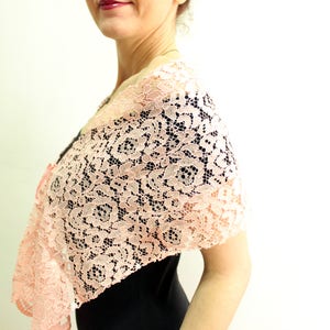 Peach lace bridal shawl wrap, wedding shrug bolero top, off shoulder stole, evening dress coverup bridesmaid capelet romantic modern wedding