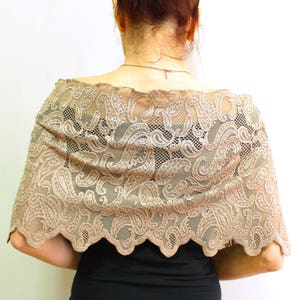 Champagne lace bridal shawl, wedding shrug bolero top, cappucino off shoulder stole, evening dress coverup capelet romantic modern wedding