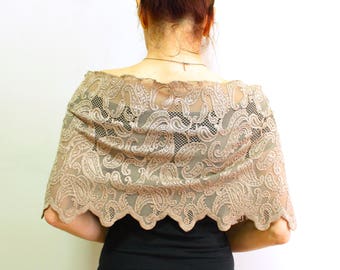 Mantón de champán chal nupcial, boda encogimiento de hombros bolero top, cappucino fuera del hombro robado, vestido de noche encubrimiento capelet romántica boda moderna