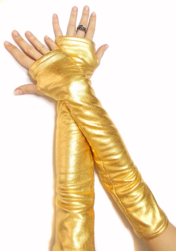 Ik heb een contract gemaakt wasmiddel Rusteloosheid Gouden vingerloze lange handschoenen kostuum dans handschoenen - Etsy België