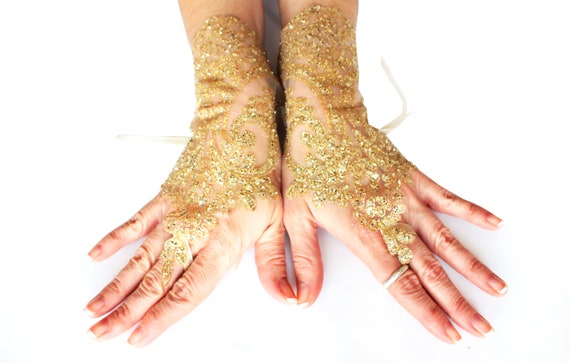 gold lace gloves