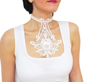 Weißer handgemachter Braut Choker Braut Halskette Ivory weißer Spitzen Choker Braut Accessoire Brautschmuck Hochzeitsschmuck Weißer Spitzen Choker