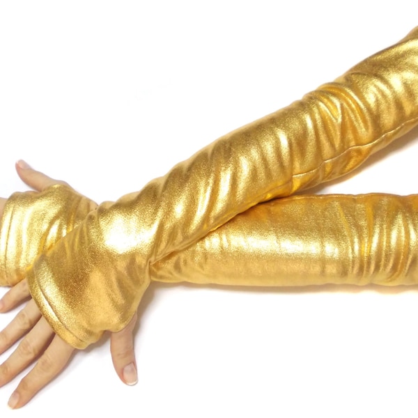Gold Fingerless Long Gloves Costume Dance Gloves Belly Dance Cosplayer Accessories Sexy Accessories Thumbhole Arm Warmers Unique Gifts Women