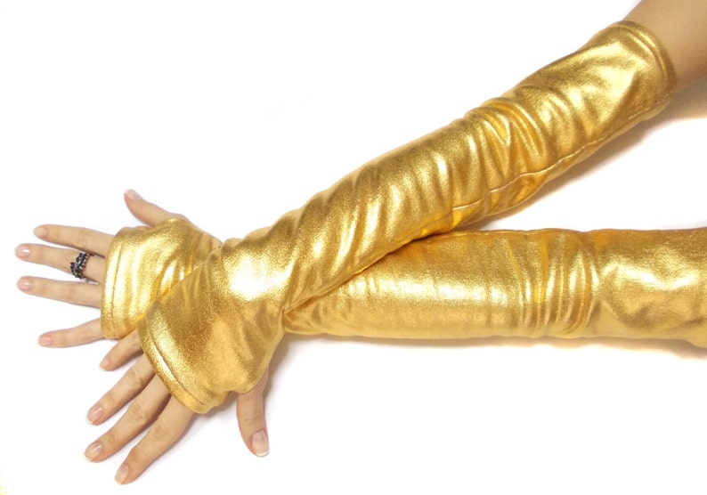 Gold Fingerless Long Gloves Costume Dance Gloves Belly Dance Cosplayer
