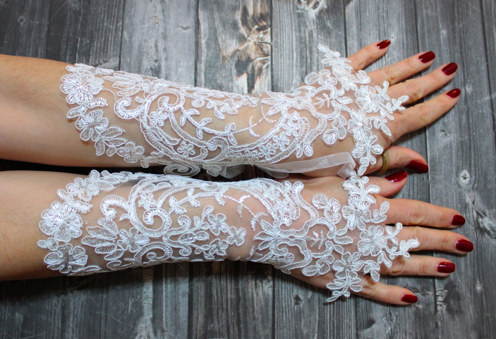 White Long Lace Wedding Gloves Lace Mittens French Lace Long Etsy