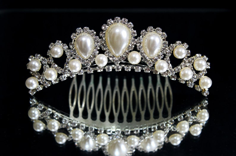 Bridal Crown Comb Tiara Vintage Rhinestone and Pearl Bridal Etsy