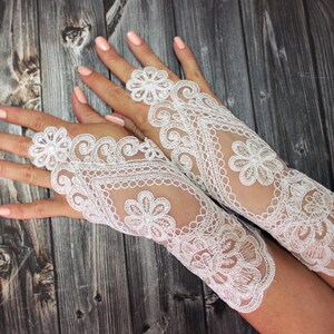 Ivory lace gloves wedding, bridal white gloves fingerless lace gloves, bridal accessories, french lace image 9