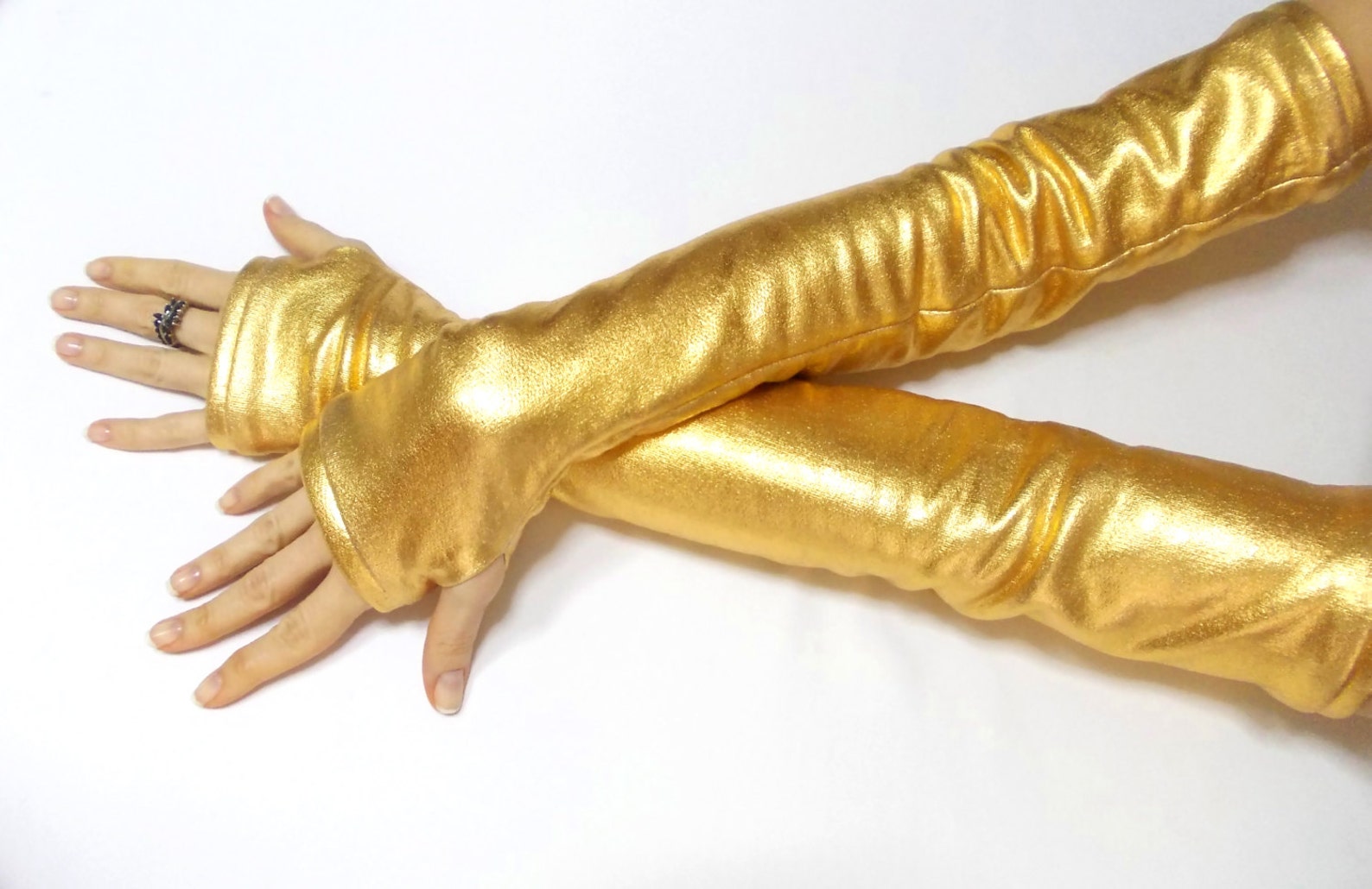 Gold Fingerless Long Gloves Costume Dance Gloves Belly Dance Etsy