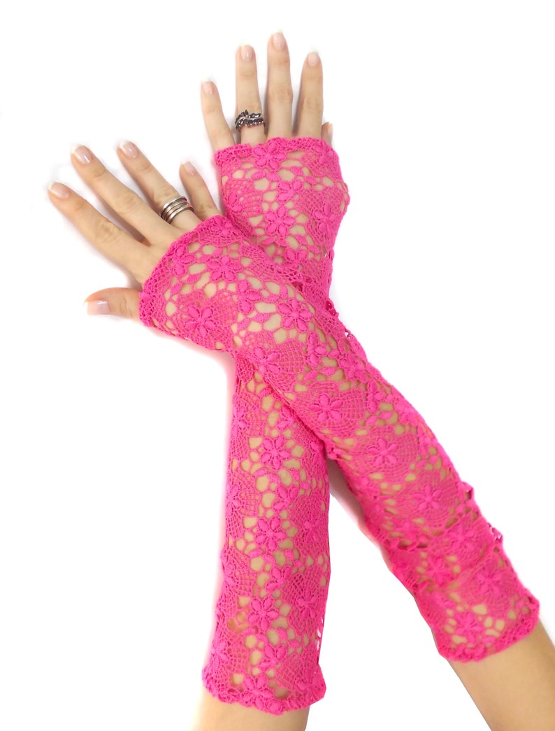 Extra Long Pink Lace Gloves Belly Dance Costume Accessories Etsy