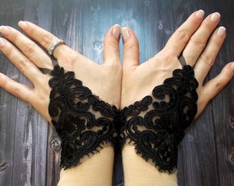 Black Lace Gloves, Victorian Laced Up Fingerless Gloves, Black Wedding Gloves, Dark Fusion Belly dance, Fingerless Glove, Wedding Accessory