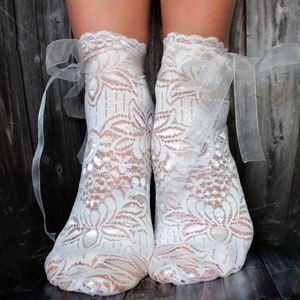 White Lace Socks Fashion Socks Crew Socks Bridal Lace Socks Sexy White Tulle Socks Mesh Socks Gift For Her Wedding Socks
