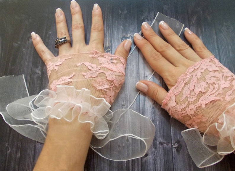 Dreamy // Pink Tulle Wedding Cuff Long Ribbon Gloves Cuffs - Etsy