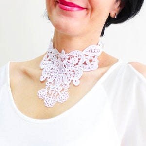 White Lace Bridal Choker Necklace White Choker Bridal Choker Wedding Statement Bib Necklace High Neck Collar Unique Gift For Her Bridal Gift