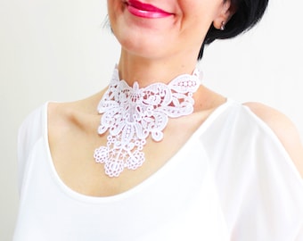 Gargantilla de novia de encaje blanco Gargantilla blanca Gargantilla de novia Collar de babero llamativo para boda Cuello alto Regalo único para ella Regalo de novia