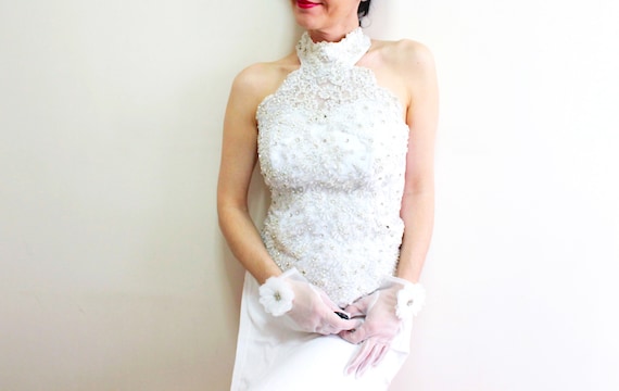 Ivory Lace Wedding Dress Top Embroidered Bridal Gown Halter Etsy