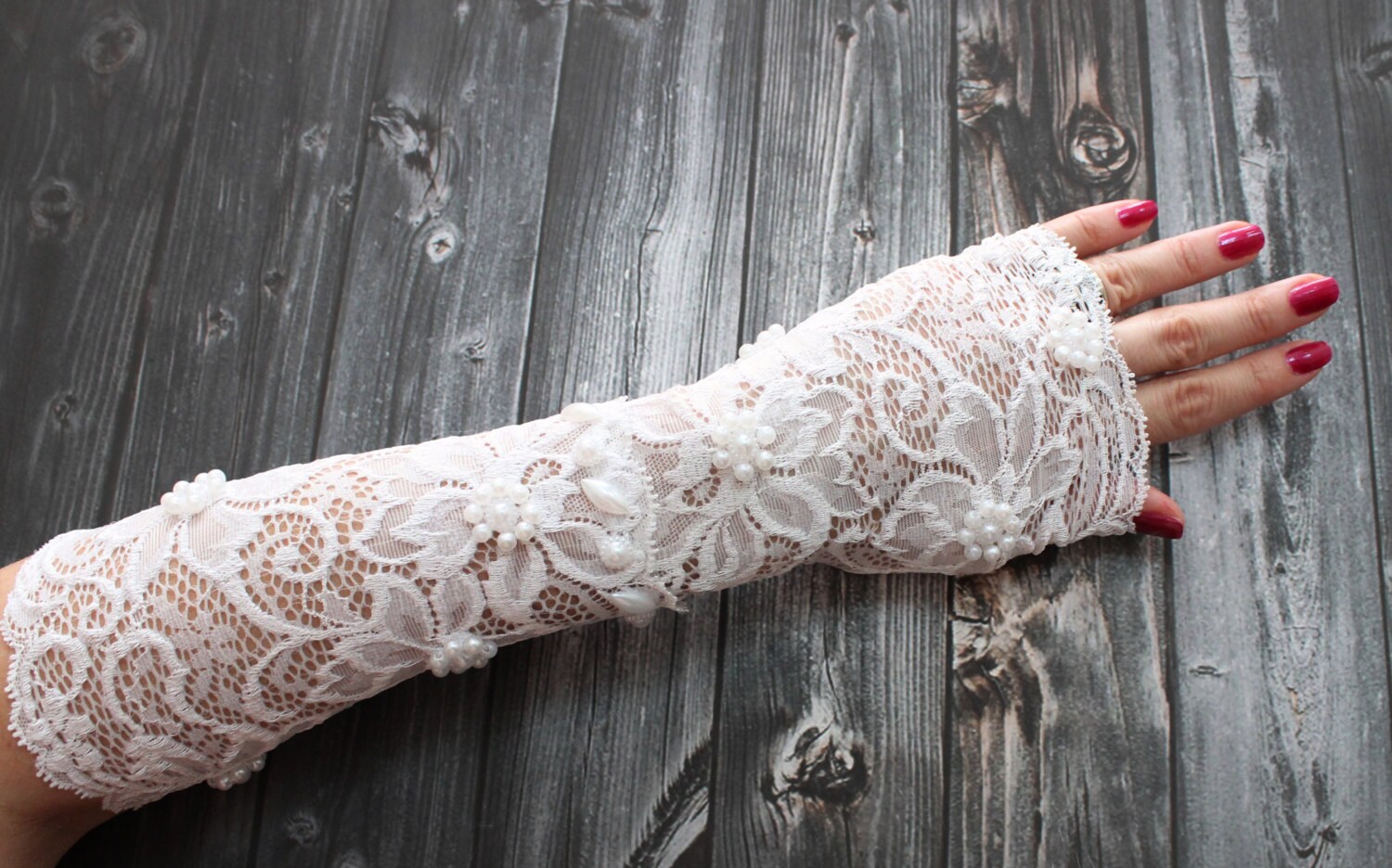 Long Lace Gloves White Lace Wedding Cuff White Fingerless - Etsy
