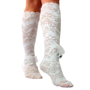Long Lace Socks Unique Gifts for Her Wedding Socks Bridal Socks Fashion Socks Sexy Flower White Tulle Socks Mesh Socks Valentines Gift Her