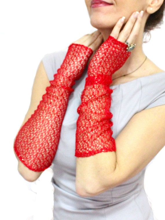 long red lace gloves