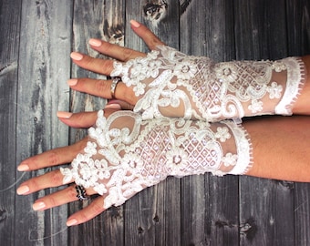 Hochzeit Handschuhe Perlen Perle Elfenbein Braut Handschuhe Spitze Handschuhe Armstulpen französische Spitze Handschuhe Handschuhe Damen fingerlose einzigartige Geschenke