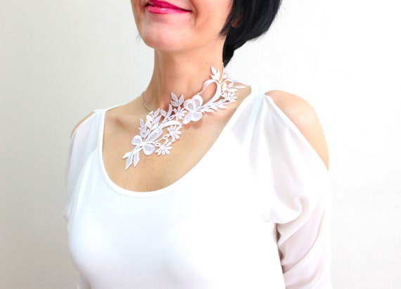 Unique Gift Handmade Mom Gift Mother Gift Mother's Day Gift White Lace Necklace Statement Necklace Silver Necklace Mom Gift For Her