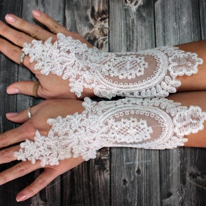 Long Bridal Fingerless Gloves Elegant Pure White Lace Bridal Gloves French Lace Handmade Gloves Lace Cuffs Arm Warmers Bridal Accessories