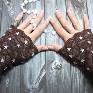 Fingerless gloves short brown glamour Victorian bohemian Burlesque Cosplay Costume Lolita Steampunk Noir Edwardian Noir wedding