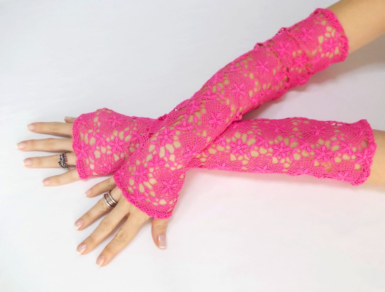 Extra Long Pink Lace Gloves Belly Dance Costume Accessories