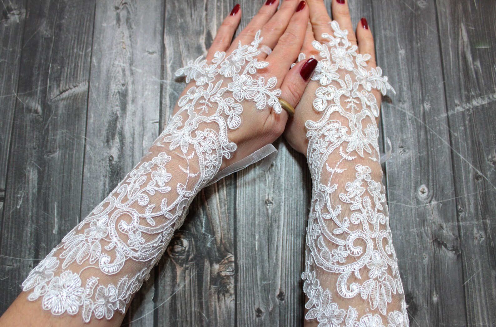 White Long Lace Wedding Gloves Lace Mittens French Lace Long Etsy