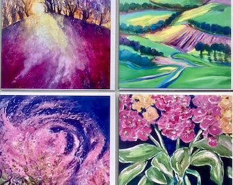 Cotswolds Nature Art Greeting Cards – Set of 4, Semi-Abstract Landscape Prints.